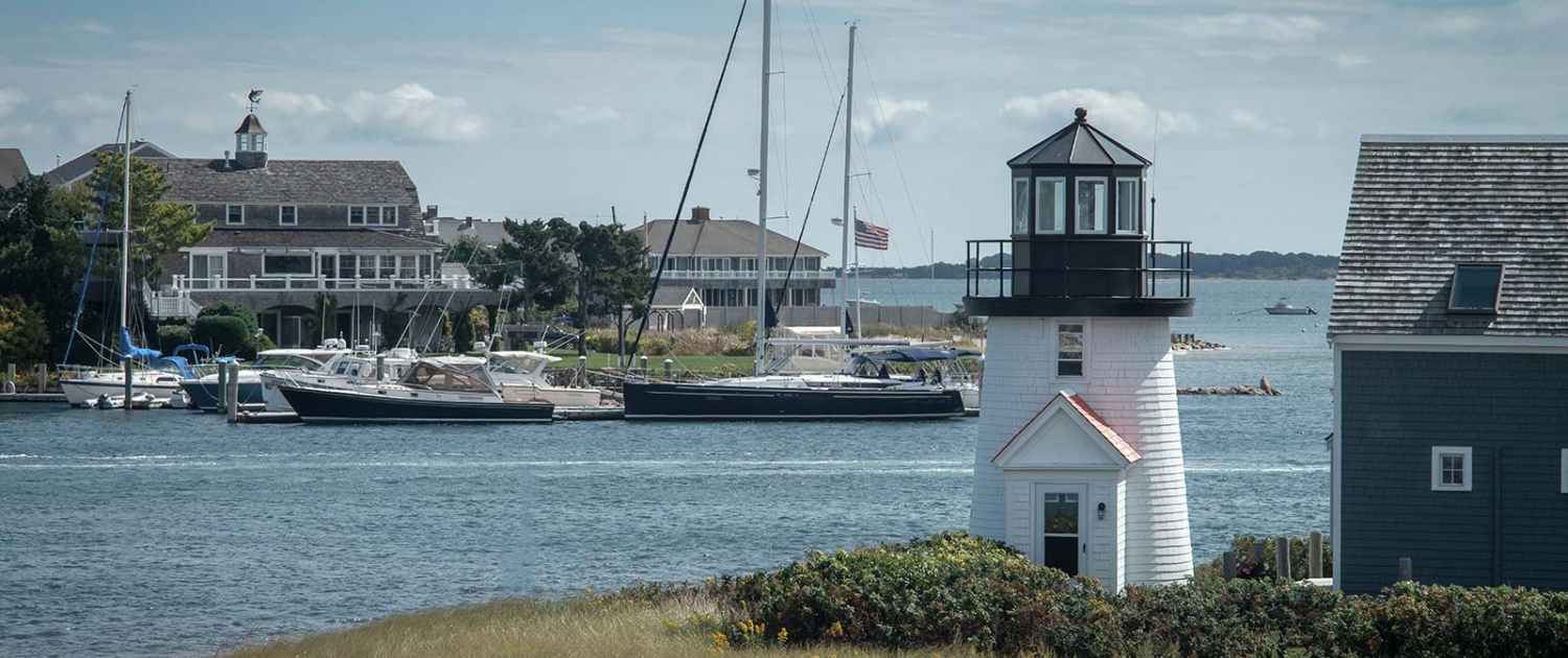 Hyannis harbor lighthouse in mid summer